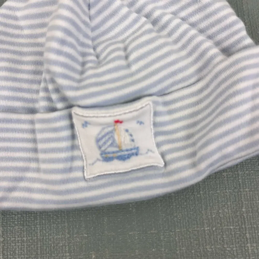 Kissy Kissy Blue and White Striped Sailboat Hat Small 0-6 Months